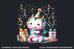 Cute Birthday Clipart PNG, Baby dragon,Happy birthday PNG Product Image 2
