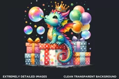 Cute Birthday Clipart PNG, Baby dragon,Happy birthday PNG Product Image 2