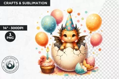 Cute Birthday Clipart PNG, Baby dragon,Happy birthday PNG Product Image 1