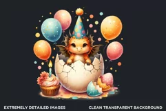 Cute Birthday Clipart PNG, Baby dragon,Happy birthday PNG Product Image 2