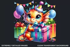 Cute first Birthday Clipart PNG, Baby dragon,Happy birthday Product Image 2