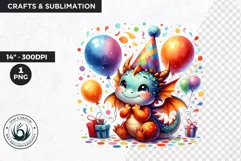 Birthday Clipart PNG, Baby dragon,Happy birthday, balloons Product Image 1