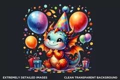 Birthday Clipart PNG, Baby dragon,Happy birthday, balloons Product Image 2