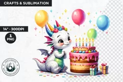 Cute first Birthday Clipart PNG, Baby dragon,Happy birthday Product Image 1