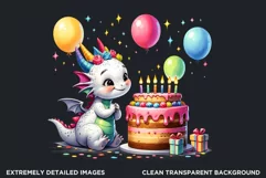 Cute first Birthday Clipart PNG, Baby dragon,Happy birthday Product Image 2