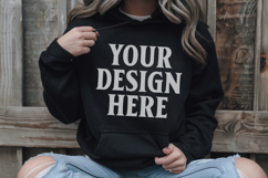 Black Gildan 18500 Hoodie Mockup, G18000 Hoodie Model mockup Product Image 1