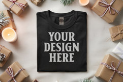 Gildan 5000 Black Folded Christmas Mockup, G5000 mockup Product Image 1