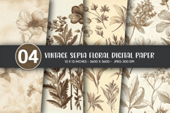 Vintage Sepia Floral Digital Paper Product Image 1