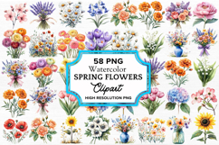 Watercolor Spring Flowers Clipart Bundle PNG Product Image 1