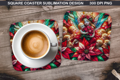 Poinsettias Coaster Sublimation, Christmas Coaster PNG Product Image 1