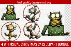 4 Whimsical Christmas Cats Clipart | Cute Festive Cat PNG Product Image 1