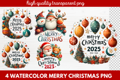 4 Watercolor Merry Christmas PNG | Festive Holiday Product Image 1