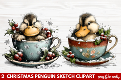 Christmas Penguin Sketch Clipart | Hand-Drawn Holiday Product Image 1