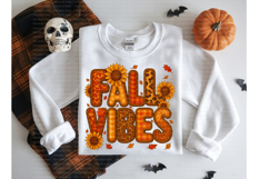 Fall Vibes Clipart Retro Bubble Letters with Fabric Texture Product Image 6
