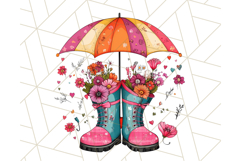 Floral Rain Boot Clipart PNG Spring Umbrella Bouquet Art Product Image 5