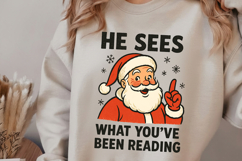He Sees What You've Been Reading Santa Christmas PNG Product Image 1