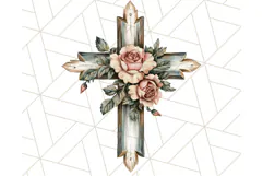 Faith Cross PNG with Flowers, Watercolor Religious Art Print Product Image 3