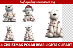 Christmas Polar Bear Lights Clipart | Cute Holiday Bear PNG Product Image 1