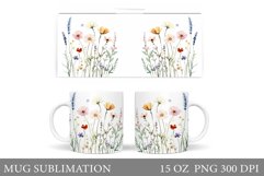 Wildflowers Mug Sublimation. Flowers Mug Wrap Design Product Image 1