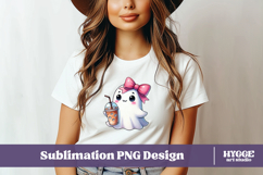 Coquette Halloween Ghost Iced Coffee PNG DTF Sublimation Product Image 2