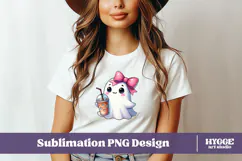 Coquette Halloween Ghost Iced Coffee PNG DTF Sublimation Product Image 2