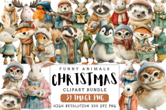 Funny Christmas Animals Clipart Bundle | Cute Holiday Animal Product Image 1