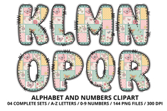 Floral Patchwork Alphabet &amp; Numbers Clipart 144 PNG 300 DPI Product Image 3