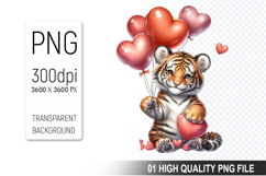 Cute Tiger Clipart PNG, Valentine&#039;s Day Animal PNG File Product Image 1