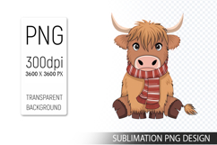 Cute Christmas Highland Cow , Animal Sublimation Clipart PNG Product Image 1