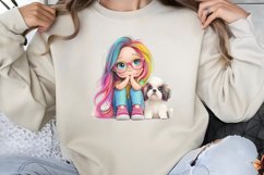Colorful Girl Dog Clipart PNG Product Image 1