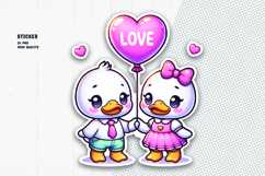 Cute Duck Couple Love Balloon Valentine Sticker Clipart PNG Product Image 1
