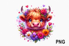 Cow And Flowers Sublimation - Cow Flowers Clipart PNG Design Product Image 1