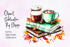 Pumpkin Books Coffee Autumn Sublimation PNG Product Image 1
