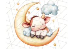 Sleeping Baby Animals PNG, Moon and Stars Nursery Clipart Product Image 3