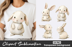 Cute Baby Bunny Watercolor Clipart Sublimation PNG Product Image 1
