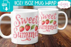 Sweet Summer mug wrap PNG sublimation, Strawberry mug png Product Image 1