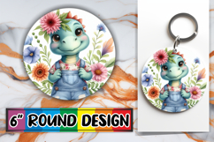 Bright Circle Sublimation Keychain PNG, Dino Product Image 1