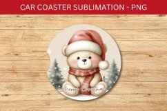rounded car coaster - baby bear wearing santa hat Product Image 1