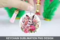 Bunny Round Keychain, Bunny Flowers Keychain Design Product Image 1