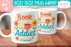 Book addict mug wrap sublimation PNG, Book lover coffee mug Product Image 1