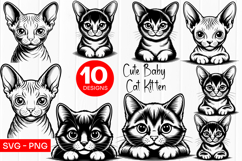 Cute Hairless Kitten Faces Outline SVG PNG Product Image 1