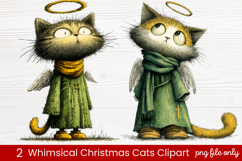 2 Whimsical Christmas Cats Clipart | Cute Festive Cat PNG Product Image 1