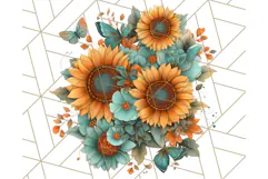 Sunflower and Butterfly PNG Clipart, Bright Jewel Tones Png Product Image 3