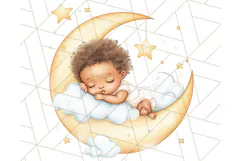 Sleeping Baby on Moon PNG, Cute Night Sky Baby Clipart Png Product Image 3