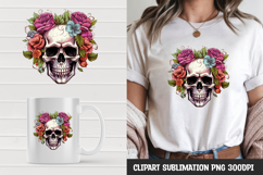Watercolor floral skull sublimation clipart png Product Image 1