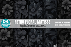 Retro floral matisse pattern Digital Paper Background PNG Product Image 1