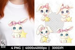 Cute Bunny in Dress Watercolor Rabbit Clipart PNG Product Image 1