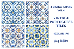 4 Vintage Portuguese Tiles Digital Paper Pack Azulejos Product Image 1