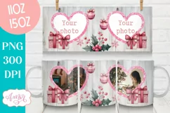 Pink Christmas photo mug wrap PNG Sublimation, festive mug Product Image 2
