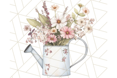 Watering Can Flowers PNG, Rustic Floral Watercolor Clipart Product Image 4
